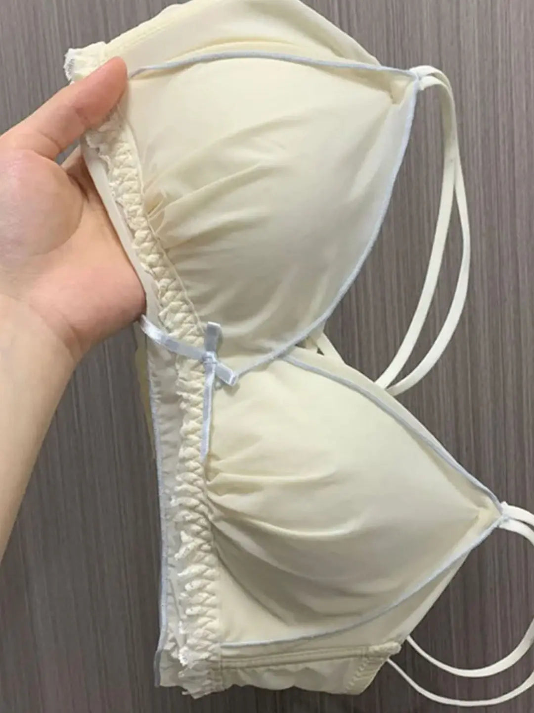 Wirefree Push Up Bra Set for Small Bust | French Ruffle Trim Silk Feel Thin Cups, Sweet Sexy Bralette | Hot MOYISU Sexy Panty AB