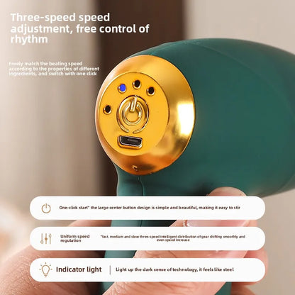 Mixeur plongeant USB, mini batteur à œufs, mousseur à crème de café, outil de cuisine rechargeable à 3 vitesses, mixeur, blender