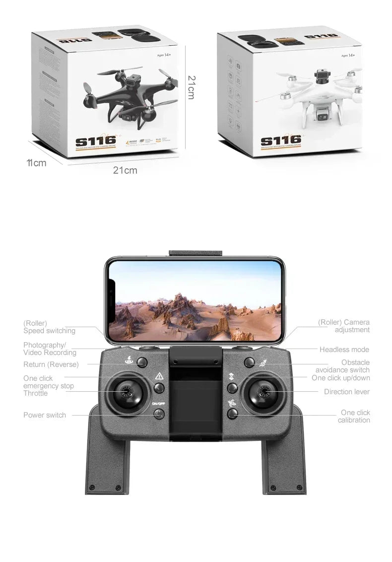 S116 MAX FPV Drone Triple Battery Dual 8K HD Cameras Optical Flow Positioning WIFI Real-Time Transmission 360° Smart Avoidance