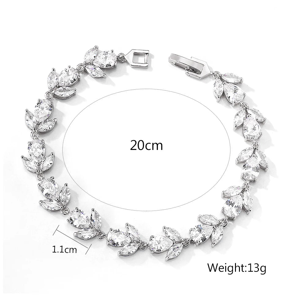 Bracelets de mariage ZAKOL de luxe en zircone cubique AAA pour femmes, bracelet jonc de haute qualité couleur or blanc avec breloque feuille