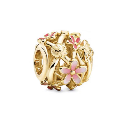 Nouvelle chaîne de sécurité plaquée or, fermoir cœur, arbre généalogique, perle breloque flocon de neige compatibles avec les bracelets européens originaux en argent 925 - Bijou à offrir