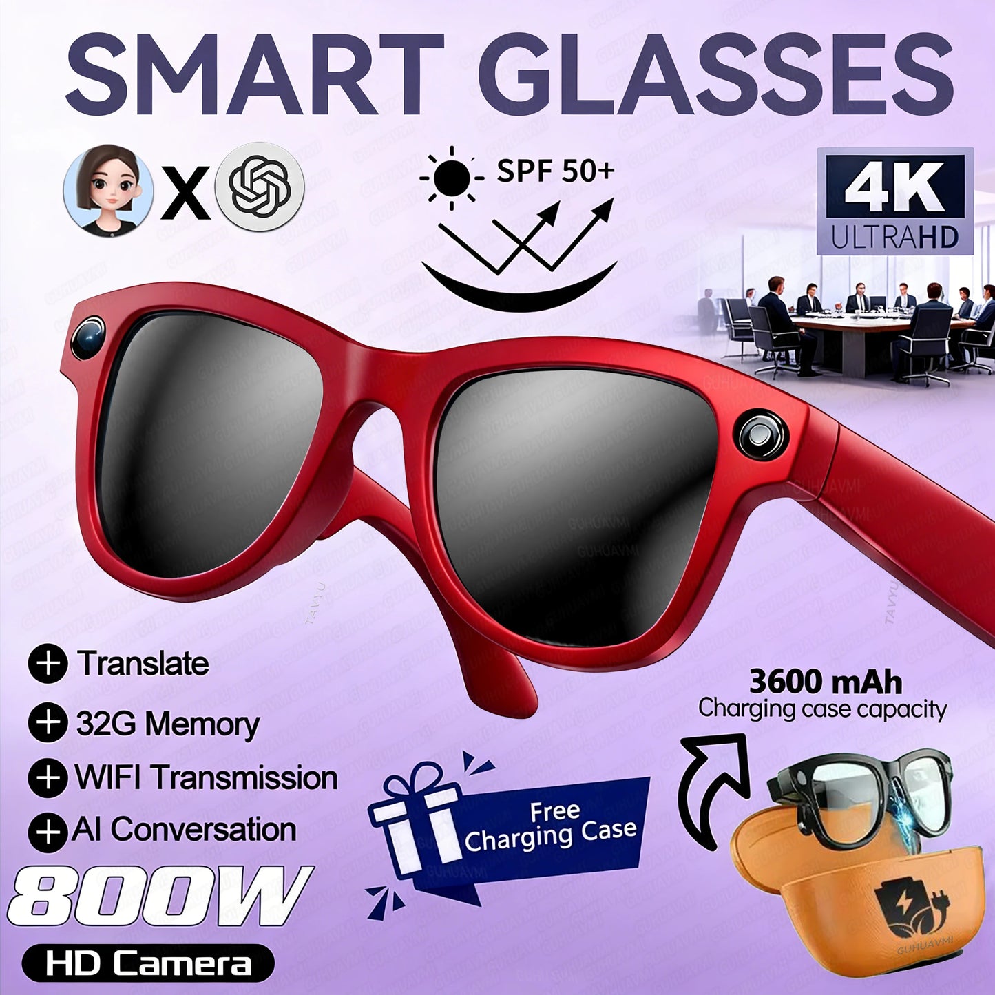 2026 Smart Glasses Women 3600mAh Power Bank 800W Camera 120+Languages Translation Recording Videos Music Player Call Glasses Men