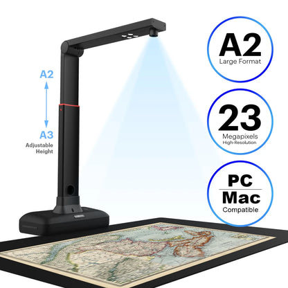 Scanner de livres et documents grand format A2/A3 pour transparents, haute résolution 23 MP, aplatissement automatique et prise en charge multilingue VIISAN-S21 2025