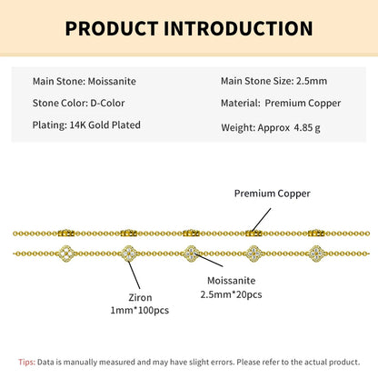 Rrjzz Four-Leaf Clover Moissanite Women Bracelet D Color VVS1 Lab Created Imitation Diamond Round Cut Jewelry GRA Certificated