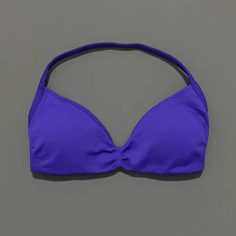 HISTELLO Strappy Bra Gym Top Women High Support Thin Strap Halter Sports Seamless Bras Scrunch Push-up Workout Yoga Tank Tops