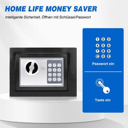 Schwarzer digitaler Safe Wertsachen Dokumentensicherheit Safe Elektronische Tastatur mit Backup-Schlüssel Wandmontage Boden