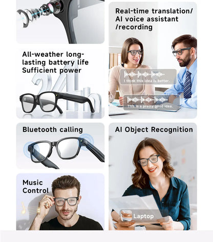 Smart Glasses With 8M HD camera 1200P anti-shake HD video AI intelligent voice assistant Real-time translation Object recognion