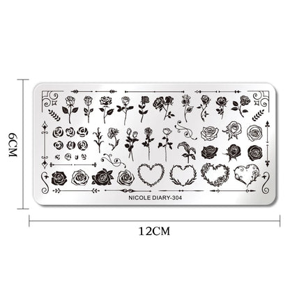 NICOLE DIARY Rose Flower Nail Stamping Plates Image Template Valentine's day Love Heart Printing Stencil Nail Art Manicure Tools
