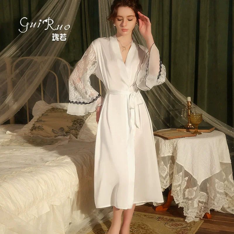 Robe Bride Wedding Party Dress 2025 New Women Satin Lingerie Mariage Kimono Mesh Panel Satin Long Vestidos De Novia