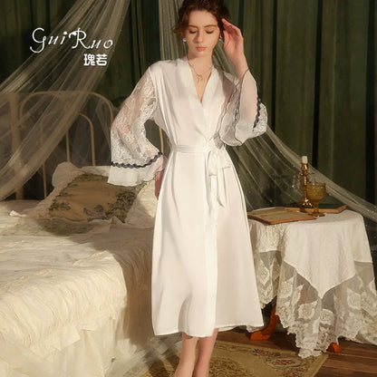 Robe Bride Wedding Party Dress 2025 New Women Satin Lingerie Mariage Kimono Mesh Panel Satin Long Vestidos De Novia