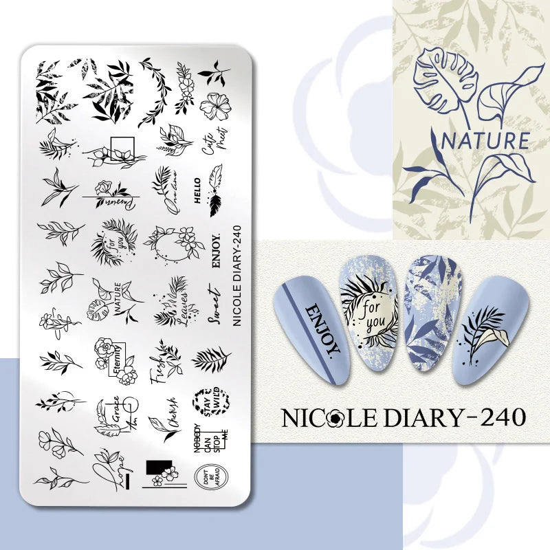 NICOLE DIARY Rose Flower Nail Stamping Plates Image Template Valentine's day Love Heart Printing Stencil Nail Art Manicure Tools