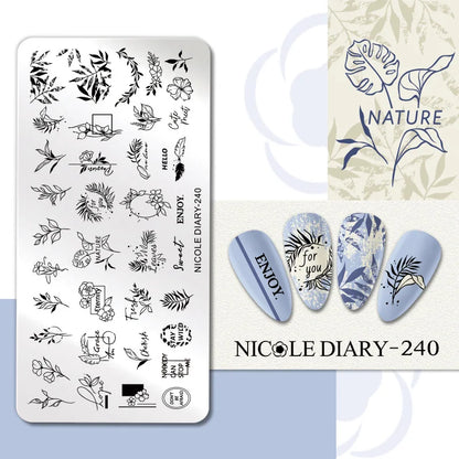 NICOLE DIARY Rose Flower Nail Stamping Plates Image Template Valentine's day Love Heart Printing Stencil Nail Art Manicure Tools