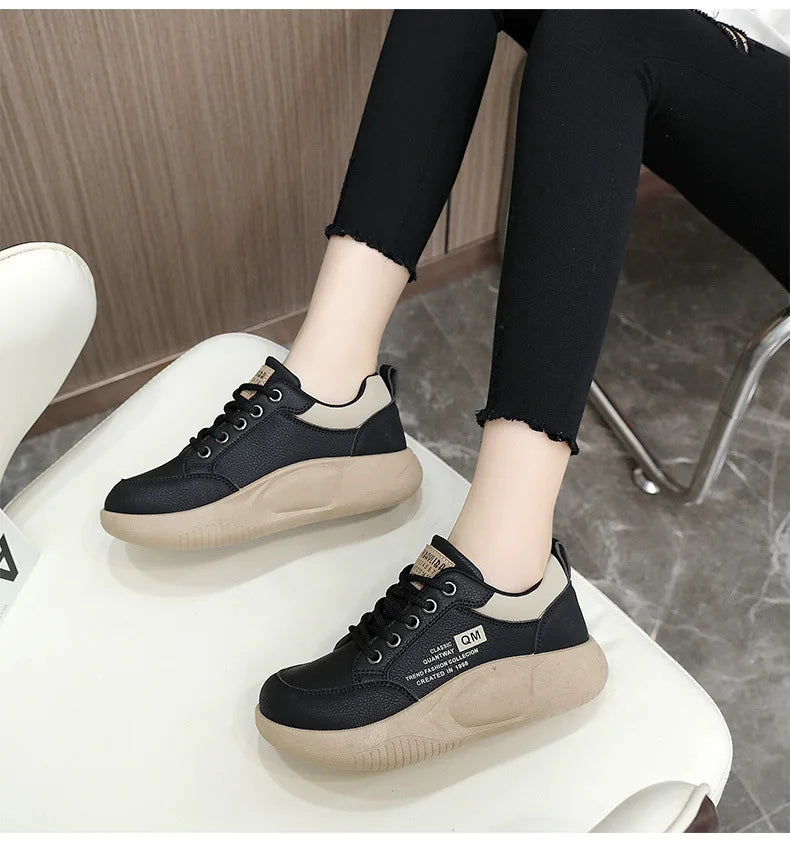 New Women's Shoes 2024 Spring Thick Sole Elevated Shoes Sports Shoes Women's Shoes Student Street Casual Board Shoes