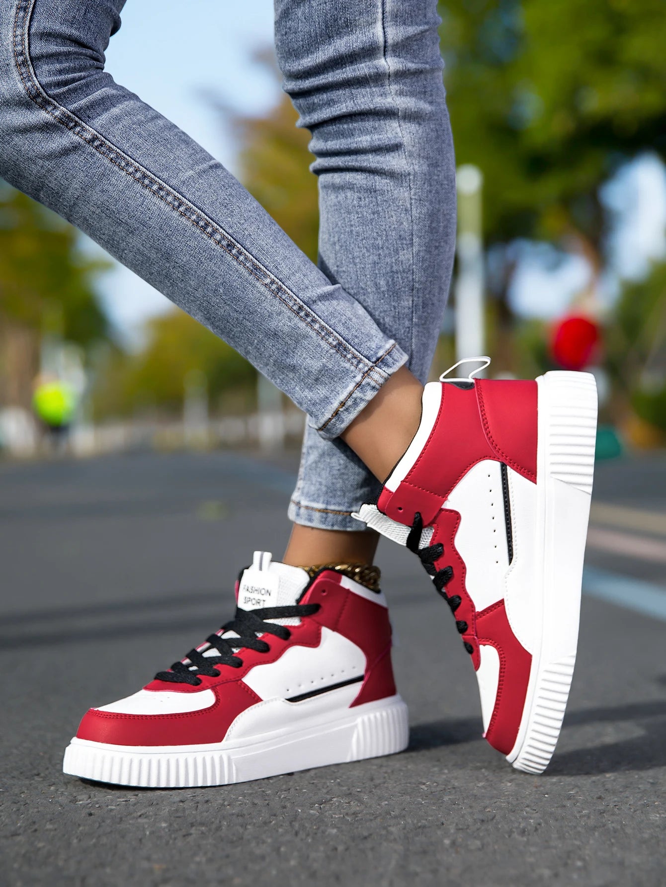 HKDQ Blue High Top Sneakers Unisex Non Slip Platform Men's Skate Shoes Spring Autumn Casual Leather Skateboard Shoes For Women