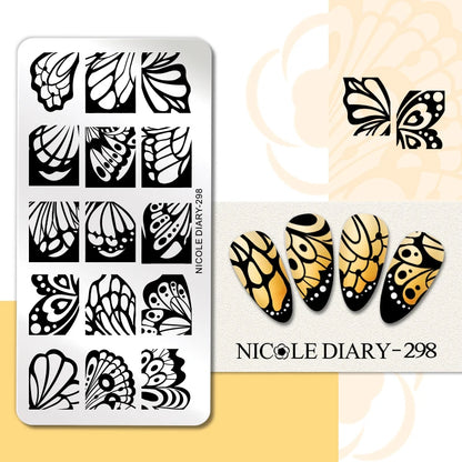 NICOLE DIARY Rose Flower Nail Stamping Plates Image Template Valentine's day Love Heart Printing Stencil Nail Art Manicure Tools