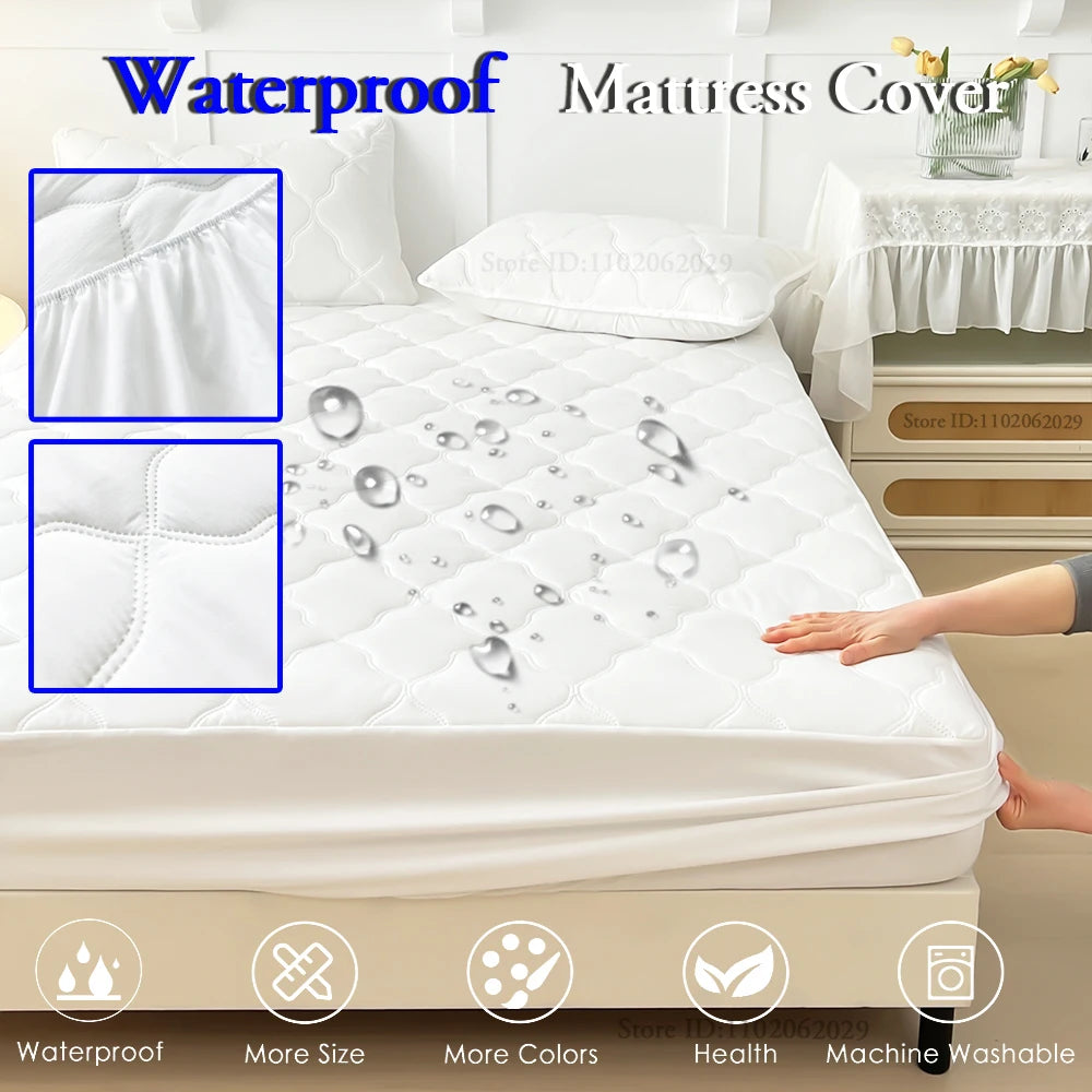Waterproof Throw Mattress Cover Bed Fitted Sheet Mattress Bedspread Protector Pads Single/Double/King/Queen Full Size Gray/White
