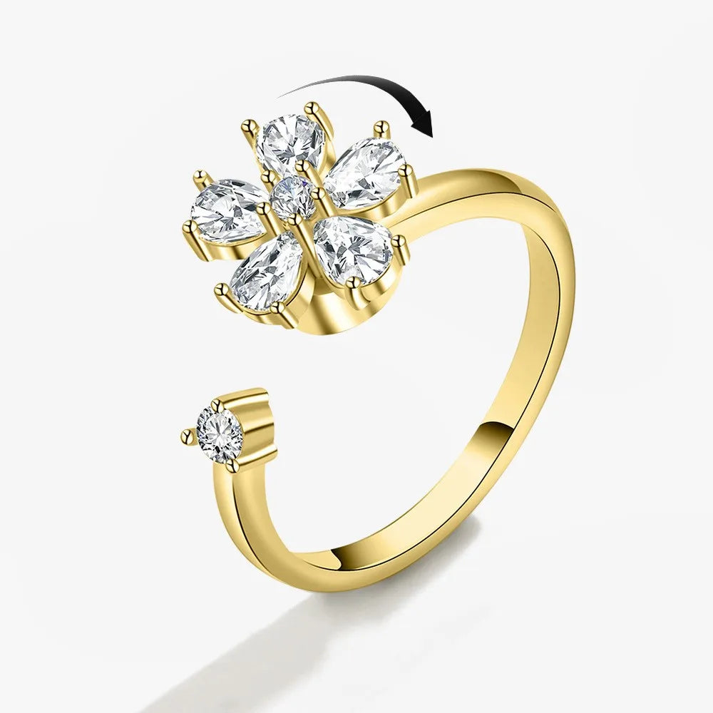 sweet flower plant rotating anxiety fidget rings for girl Gold Color Adjustable Wedding Aesthetic anti stress Ring