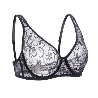Bras For Women Plus Size Lace Mesh BH Tops Underwire Embroidery See Through Sexy Underwear Lingerie Brassiere A B C D DD Cup