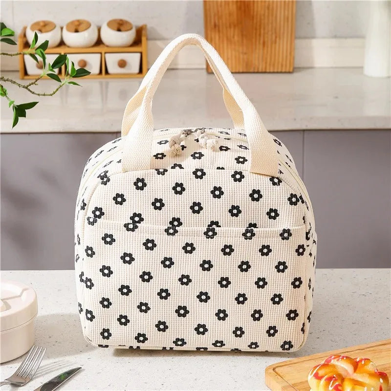 Sac à lunch isotherme en velours côtelé personnalisé avec nom, idéal pour l'école, les pique-niques et comme sac de rangement pour les aliments.