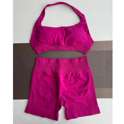 2 Pieces Yoga Gym Set Women Seamless Strappy Yoga Bra High Waist Workout Scrunch Shorts Sports Set Fitness Clothes Sportswear
