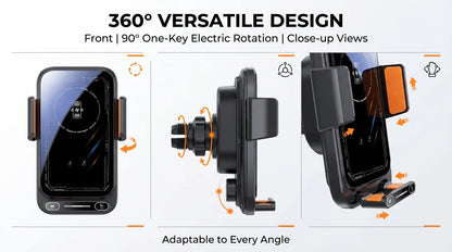 Car Phone Charger Phone Holder 15W Wireless & Wired Charger Auto Sensing One-Touch Release and Rotation Qi FCC ROHS Certified