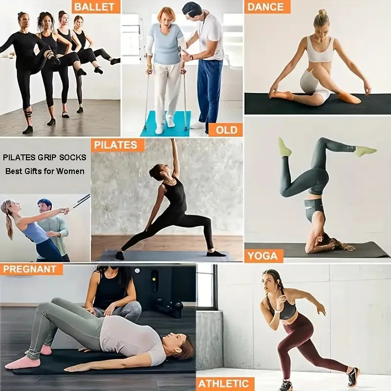 Grip Socks for Women Non Slip Pilates Yoga Socks with Double Stripes Non Slip Socks for Workout Ballet Athletic Socks