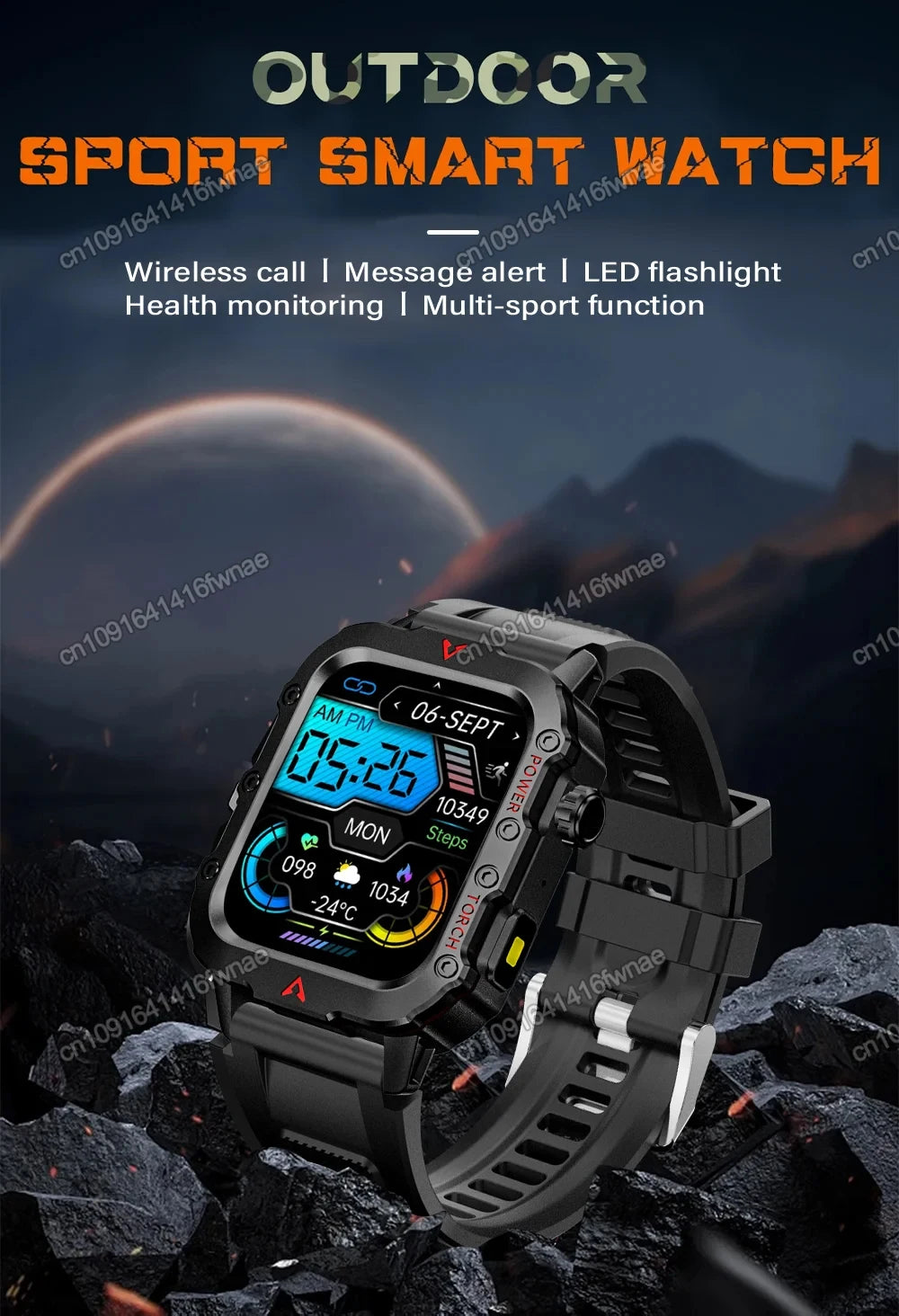 2025 Smartwatch Military Outdoor Sports Watches For Man Woman LED Flashlight Health Monitoring 1.73 inch Bluetooth Watches New