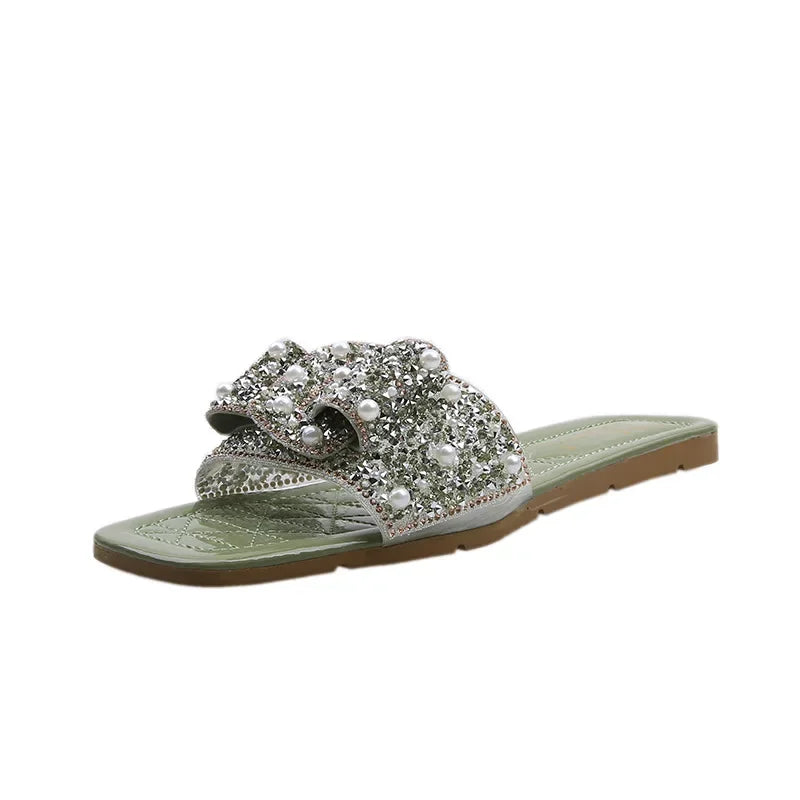 Sandales plates pour femmes, nœud papillon, style coréen féerique, semelle en caoutchouc polyuréthane, nouveauté été