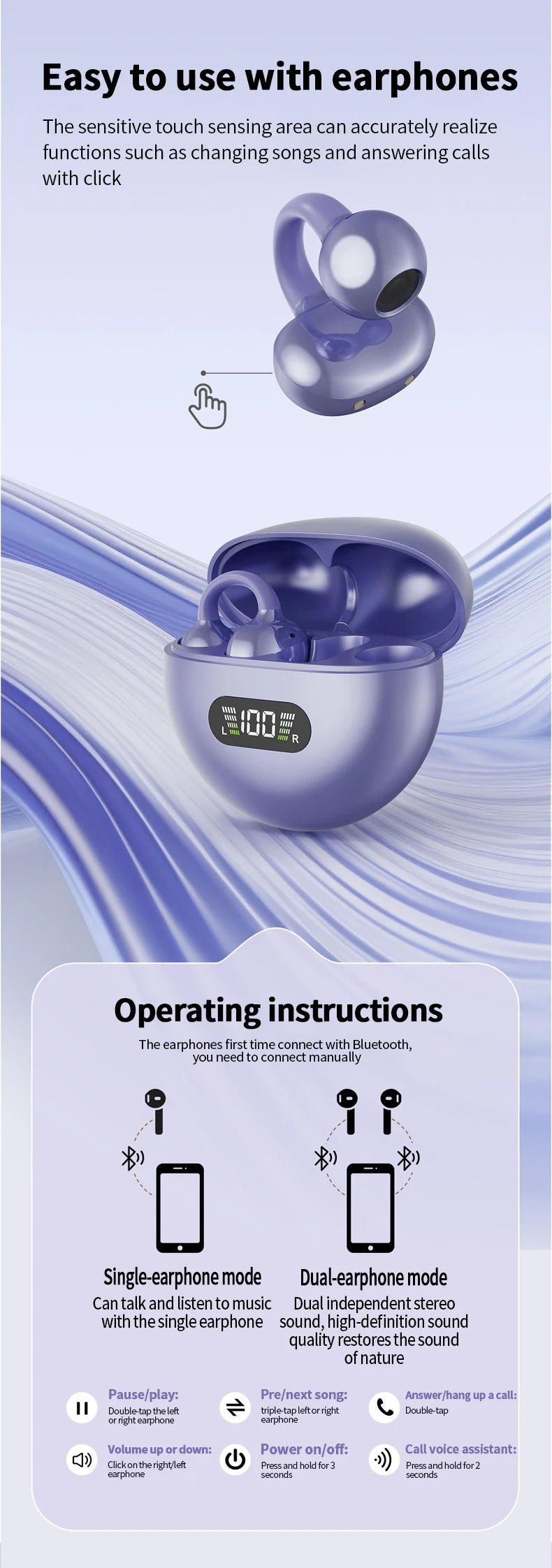 New Sport Earclip Wireless Headphone Bluetooth Earphone audífonos bluetooth inalámbrico Gaming LED Display for xiaomi huawei