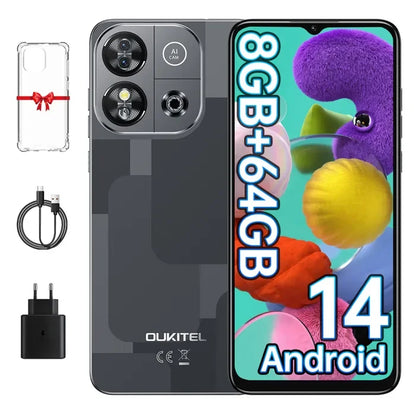 Smartphone Android 4G OUKITEL C57S - 14 Go - 8 Go (2 + 6) RAM / 64 Go ROM - Écran 6,52" - Appareil photo 13 MP - Batterie 4300 mAh - Téléphone abordable - Double SIM
