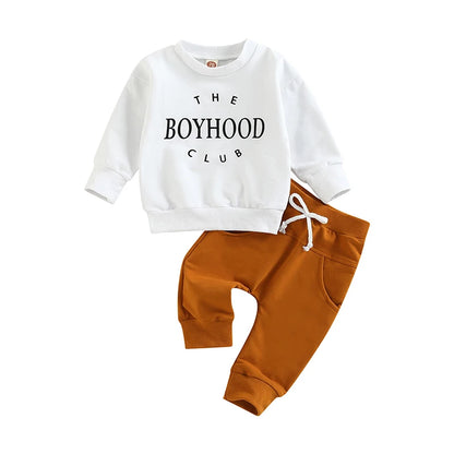 0-3Y Baby Boys Autumn Winter Clothes Set Kids Long Sleeve Letter Print Pullover Tops Sweatshirt Pants Toddler Casual Outfits