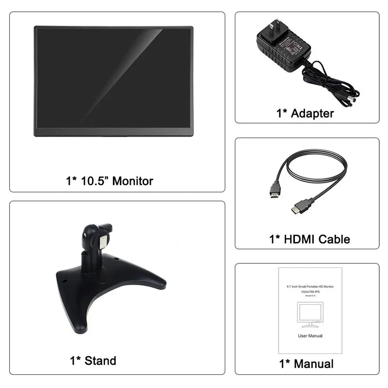 10.5 Inch CCTV Security Monitor 15:10 TFT LCD Screen 1920*1280 FHD Small TV Computer Display for PC CCTV With HDM VGA Interface