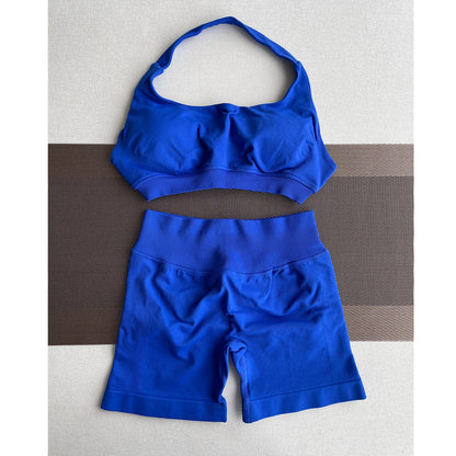 2 Pieces Yoga Gym Set Women Seamless Strappy Yoga Bra High Waist Workout Scrunch Shorts Sports Set Fitness Clothes Sportswear