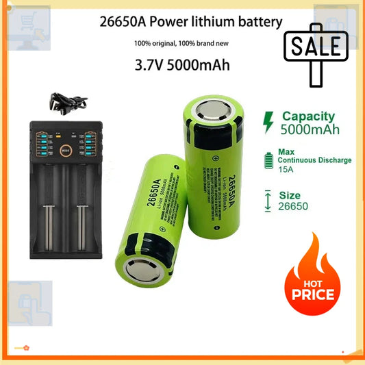 *-high-quality 26650 battery 5000mAh 3.7V 50A lithium-ion rechargeable battery, suitable for LED flashlights+chargers and DIY*.;