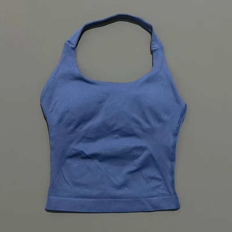 HISTELLO Halter Top Gym Vest Woman Backless Tank Tops Push Up Sport Bras Running Vest Workout Tops Activewear Yoga Clothing