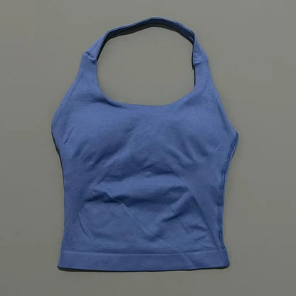 HISTELLO Halter Top Gym Vest Woman Backless Tank Tops Push Up Sport Bras Running Vest Workout Tops Activewear Yoga Clothing