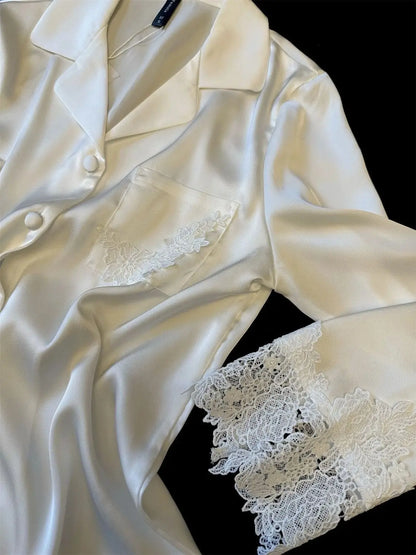 Pyjama Woman Silk Satin Sleepwear For Sleeping Clothes New Fashion Lace Home Clothing Women's Pajamas Suit Femme Nightwear