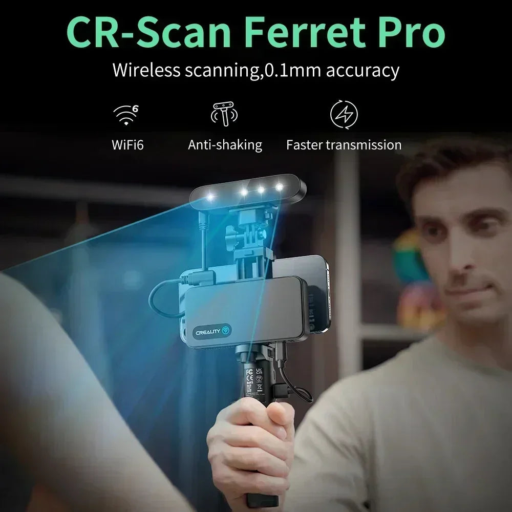 Scanner 3D portable Creality CR-Scan Ferret Pro : suivi anti-vibration, WiFi 6, numérisation sans fil couleur 24 bits, précision de 0,1 mm