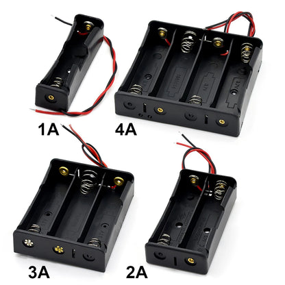 1 2 3 4 Slot DIY Batteries Clip Holder Container Plastic 18650 Holder Box with Wire Lead Black for 18650 3.7V Battery