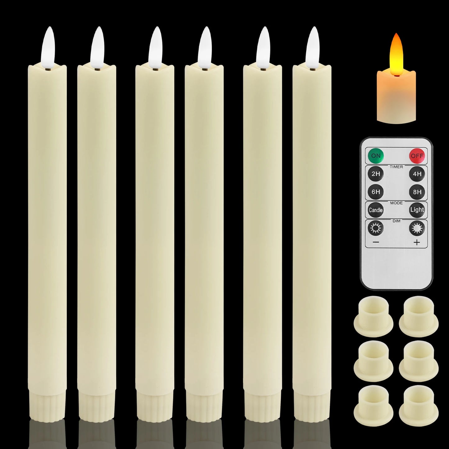 Lot de 6 ou 12 bougies coniques ivoire sans flamme à LED, effet scintillant, avec télécommande, mèche 3D, fonctionne sur piles, décoration de Noël, fenêtre ou mariage