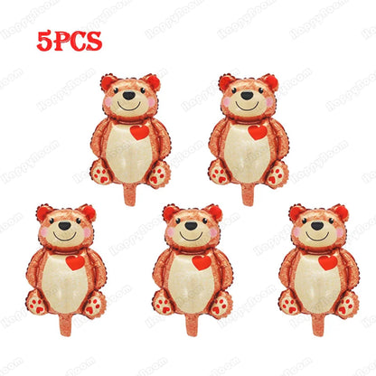 3/5/10pcs Mini Heart-shaped Bear Valentine's Day Birthday Theme Party Wedding Baby Shower Decoration Foil Balloon Kids Toys Gift