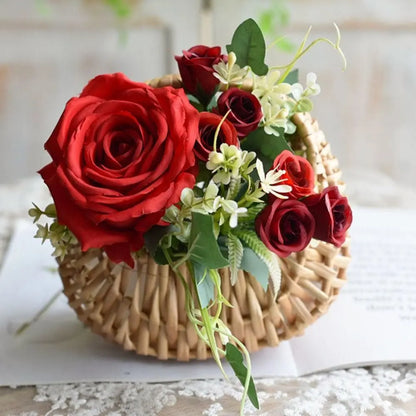 Panier à fleurs tressé en osier, panier à fleurs à faire soi-même, panier de pique-nique en rotin, panier de rangement, accessoires photo, panier cadeau de Noël