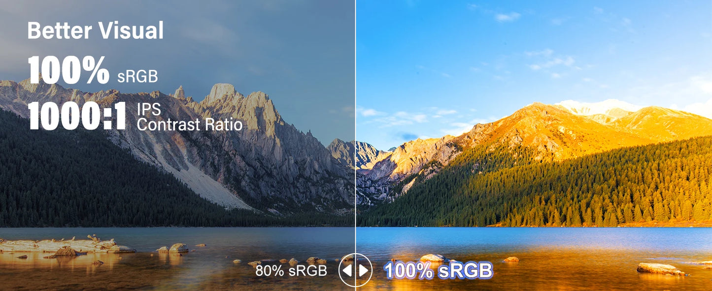 23.8inch Portable Monitor 100HZ 100% SRGB IPS USB-C HDMI Large Work Switch Home Gaming Second Monitor Adjustable Stand Laptops