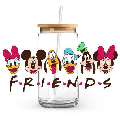 Valentine's Day cartoon Mickey Minnie Stitch Love 16oz Glass Cup UV DTF Transfer Film High-Quality Wraps Transfer Decals