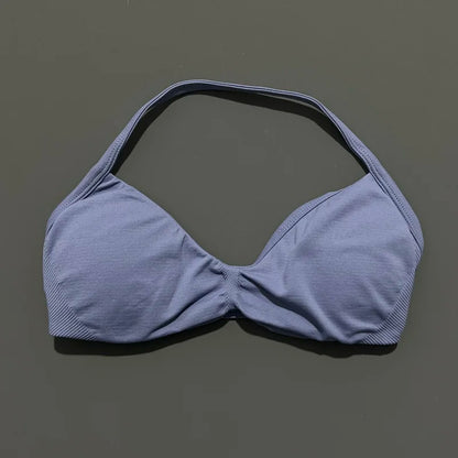 HISTELLO Strappy Bra Gym Top Women High Support Thin Strap Halter Sports Seamless Bras Scrunch Push-up Workout Yoga Tank Tops