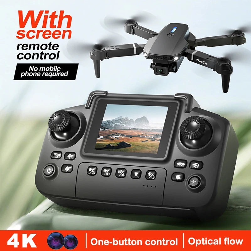 New E88 E99 Drone Remote Control with Screen Dual Camera Optical Flow Localization 2.4G RC Quadcopter One-button Take-off Drones