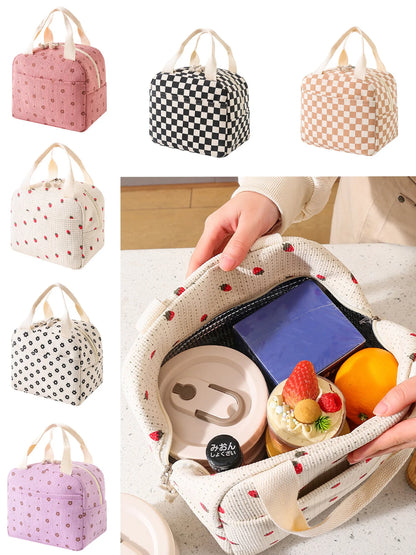 Fancy corduroy lunch bag Student office lunch box Thermal insulation bag Waterproof portable portable cute meal bag ice bagA-DH