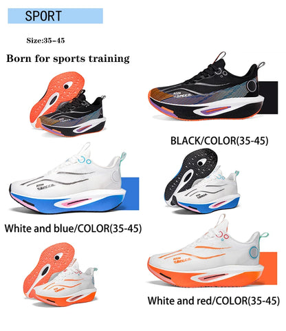 Unisex Carbon Board Running Shoes Professional Marathon Lightweight Bouncing Pad Breathable Ladies Stable Support Sports Shoes