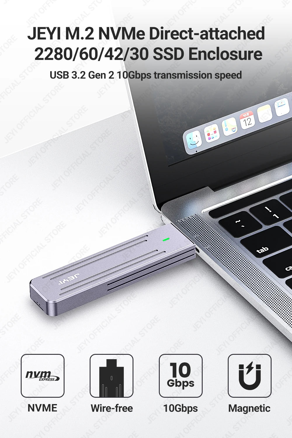 JEYI M.2 NVMe(USB 3.2 10Gbps)Direct-attach  Enclosure,USB-A Plug In-line Aluminum 2242 2280 SSD Case With Magnet Protective Case