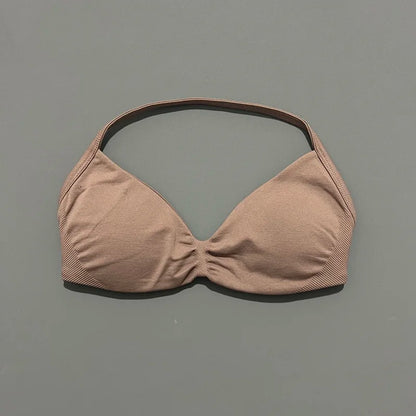 HISTELLO Strappy Bra Gym Top Women High Support Thin Strap Halter Sports Seamless Bras Scrunch Push-up Workout Yoga Tank Tops